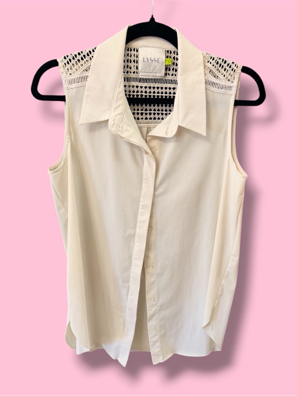 Lysse Cream Sleeveless Button-Front Top with Crochet Yoke #71